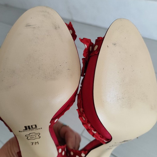 JLo Jennifer Lopez Heels like new, size 38, red and white polka dot