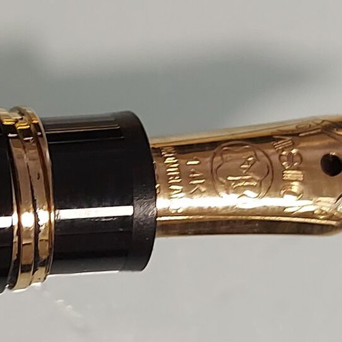 Mont Blanc Meisterstuck mini sized baby fountain pen with 14k gold nib and Mont Blanc men's lapel pin gift