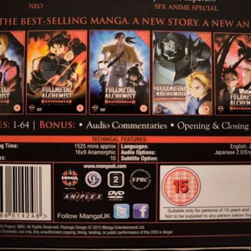 Fullmetal Alchemist: Brotherhood complete series DVD boxset, 10 discs