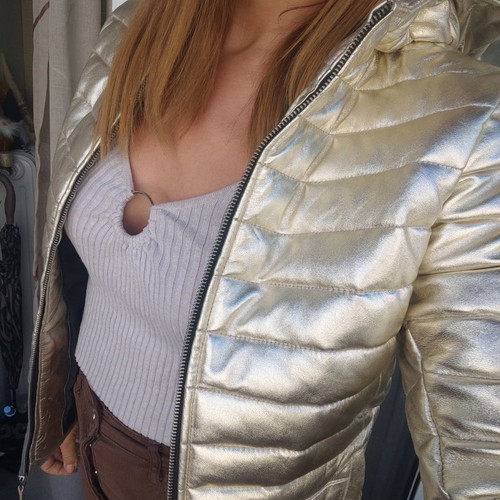 Gold leather jacket new, size small