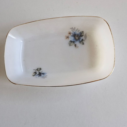 Vintage rectangular fondant dish with blue floral decorations like new
