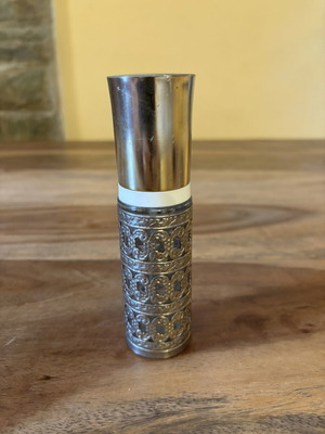 Mon Boudoir vintage perfume bottle used, metal with embossed design
