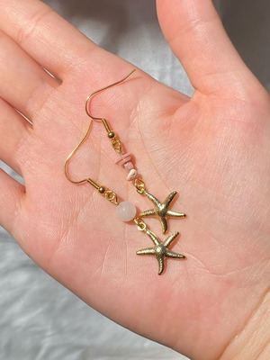 Earrings with stainless steel star charm, rose aventurine beads