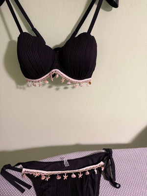 Plus Size Μπικίνι Μαγιό Καινούργιο, Μαύρο και Μπεζ, Shein