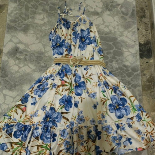 Floral long dress new, fits XL to 3XL, white and blue