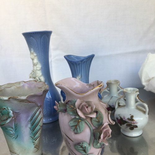 Set of 8 small ceramic vases used with cracks