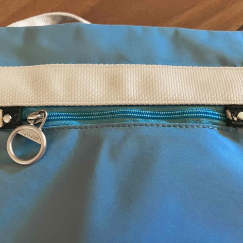Lacoste shoulder bag vintage used, white and turquoise, waterproof fabric