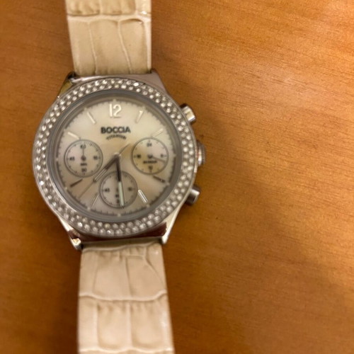 Boccia Quartz Titanium wristwatch with chronograph like new, beige strap