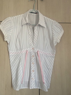 Toi&Moi shirt L, white with pink and blue stripes