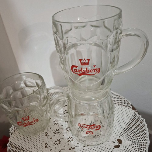 Carlsberg vintage 1960's set of 3 pint glasses with red crown logo new