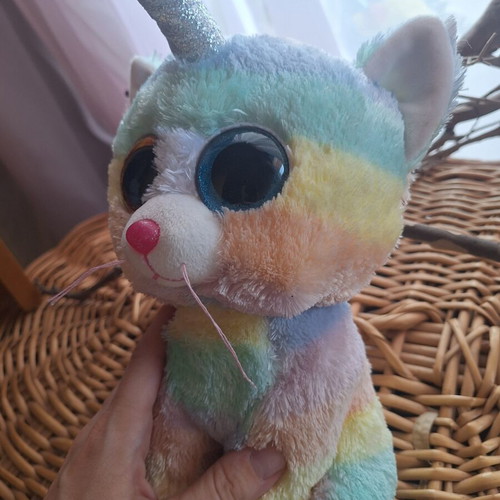 Ty Beanie Boos Heather plush cat unicorn, pastel rainbow