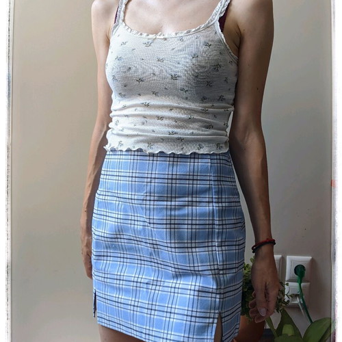 Coquette Mini Skirt used, blue checkered, size 36