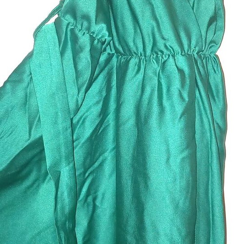 Emerald green satin long dress with straps L&S like new