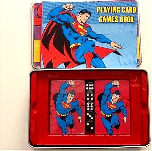 SUPERMAN PLAYING CARD GAMES SET IN COLLECTIBLE TIN BOX NEW