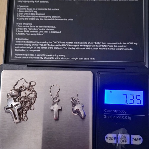Silver necklace and earrings set 925 like new with cross