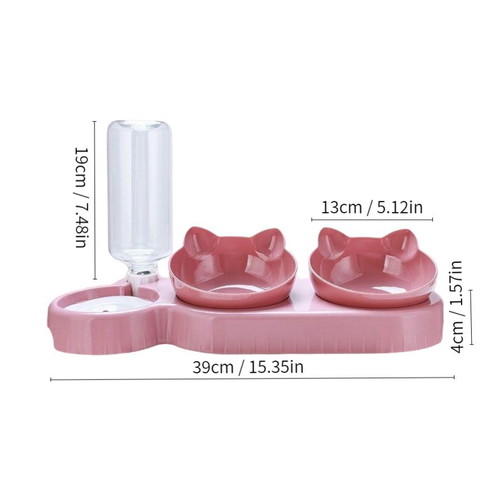 Cat and dog food and water bowl "Let's share a meal-Pink" new