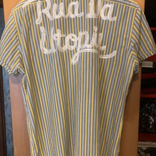 Diesel Y2K striped short-sleeve shirt used, size M, yellow and turquoise