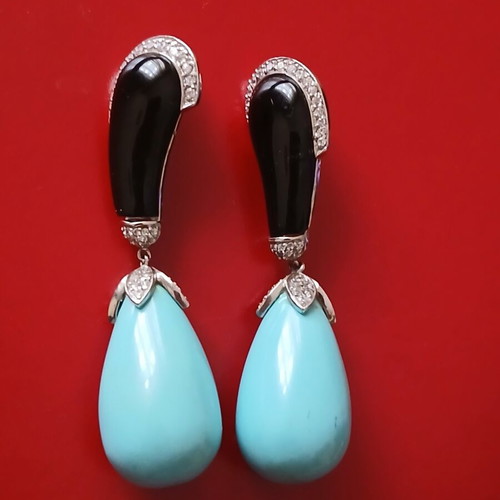 Large evening earrings 6 cm silver 925 with semiprecious stones