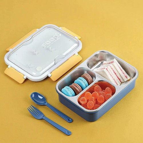 Thermal stainless steel lunch box with spoon and fork new