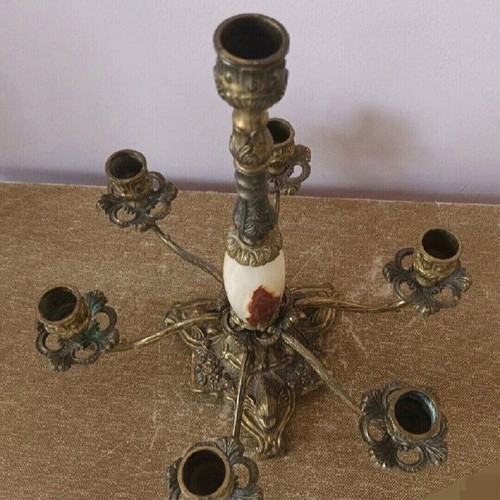 Bronze French seven-arm candelabrum used, onyx and bronze