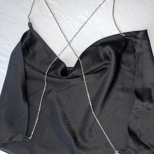 Satin backless top with rhinestone straps like new, Shein, black, size S