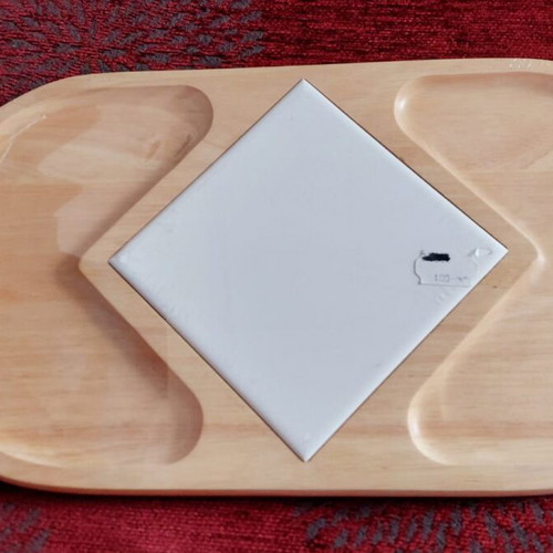 Wooden cheese serving platter new bamboo with porcelain dish