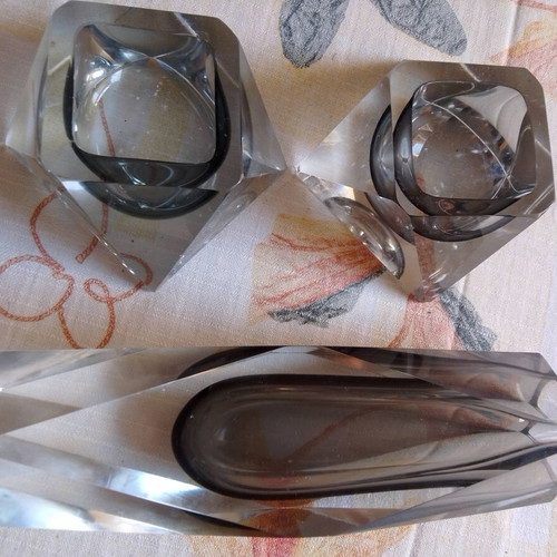Vintage Murano Sommerso set 3 pieces by Flavio Poli Mandruzzato, like new
