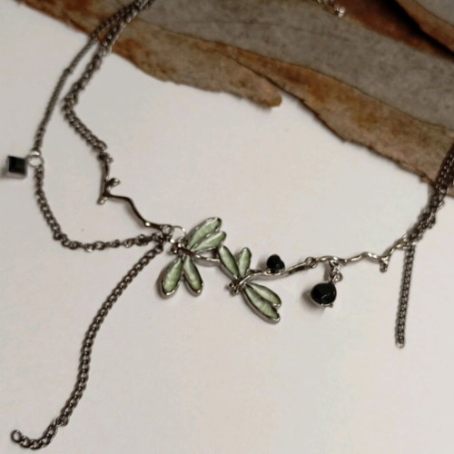 Women's necklace dragonflies gun black plated gothic new