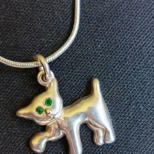 Cat Pendant Silver Chain Necklace used