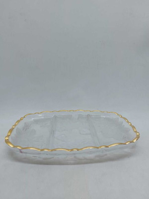 Vintage rectangular crystal nut tray Soga Glass Japan used