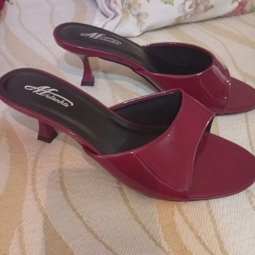 Mules patent leather burgundy, new, heel height 8cm