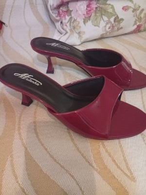 Mules patent leather burgundy, new, heel height 8cm
