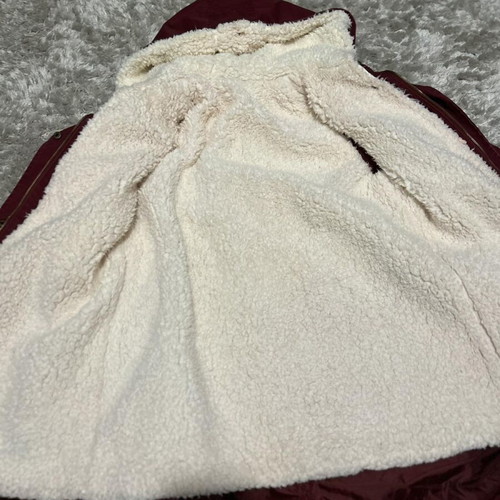 Long women's jacket used burgundy with removable fur lining
