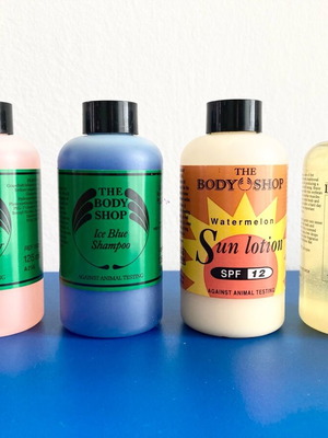 Vintage Body Shop collectible packages 1990 like new, 4 bottles 125 ml