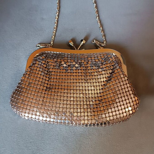 Vintage Max Factor handbag used, crossbody, gold