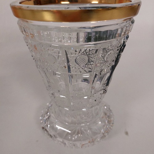 Bohemian crystal vase 15 cm used, heavy with hand-painted enamel
