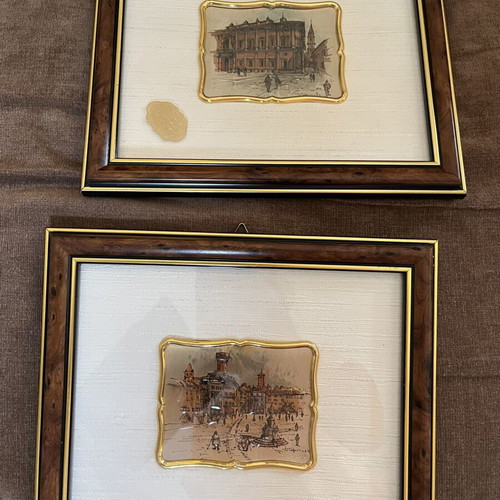 Art prints with fabric and silver 925 frame, set of 2