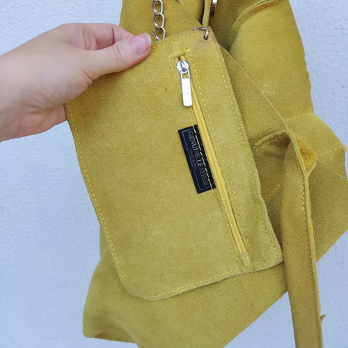 Leather suede tote bag mustard boho chic used