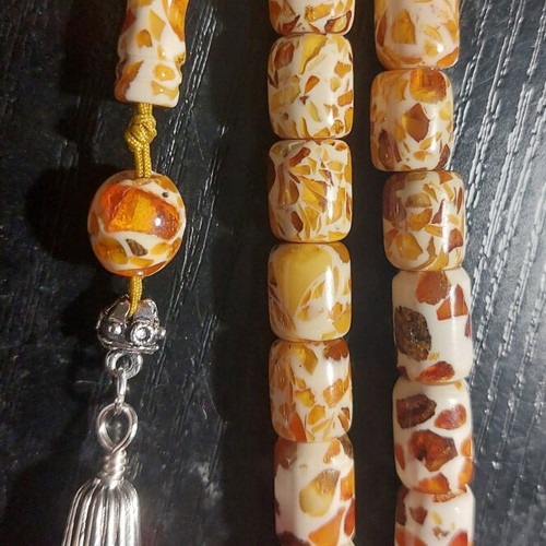 Kompoloi mosaic amber worry beads like new