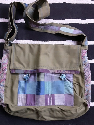 Fabric shoulder bag new large green and purple
