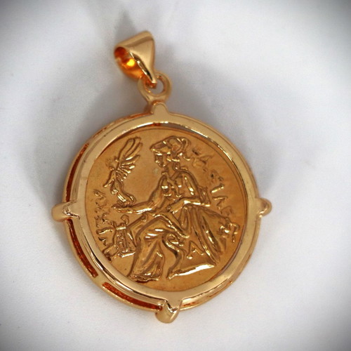 Ancient replica gold coin Alexander the Great 22K gold-plated pendant