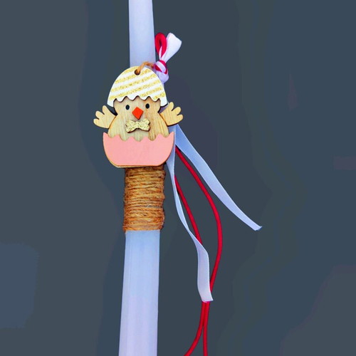 Easter candle new with pink egg and chick with glitter