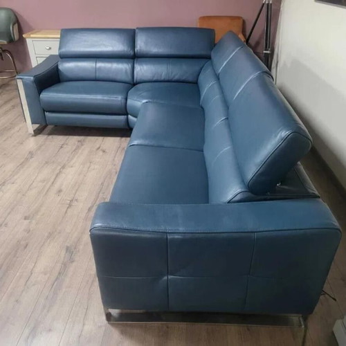 Turquoise Blue Leather Corner Sofa Torres with Electric Relax Mechanism New
