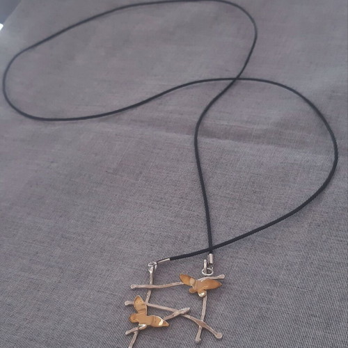 Wings Necklace silver 925 handmade new with genuine leather strap