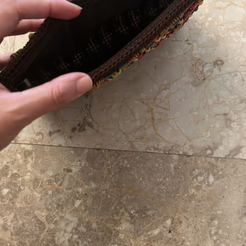 Handbag clutch with beads, handmade, multicolored