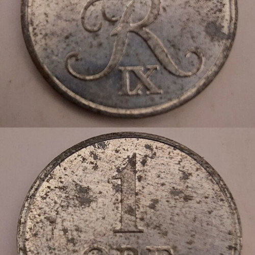 1 Øre Denmark coin used from 1967 with King Frederik IX monogram