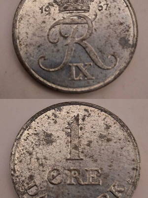 Νόμισμα 1 Øre Δανίας μεταχειρισμένο του 1967 με βασιλικό μονόγραμμα Φρειδερίκου ΙΧ