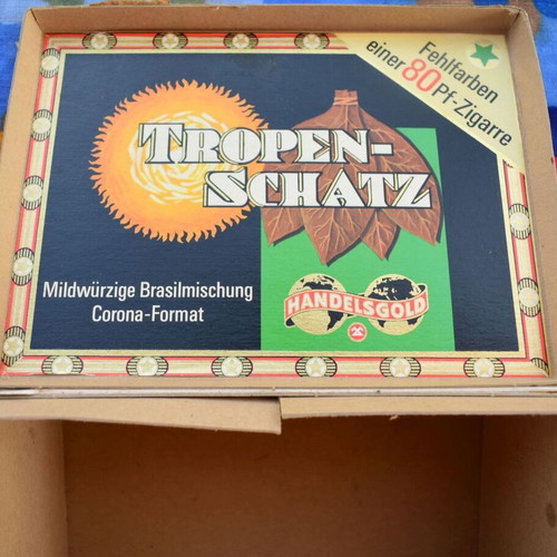 Vintage Tropenschatz Cigar Box used, Handelsgold brand