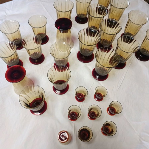 Vintage handmade glasses used, set of 28 pieces