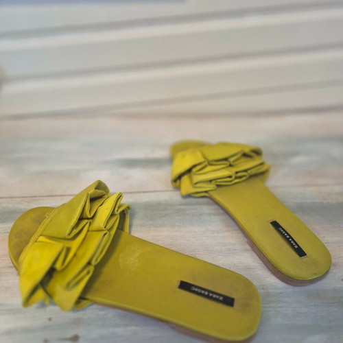 Zara flat mules size 40 used, green and gold